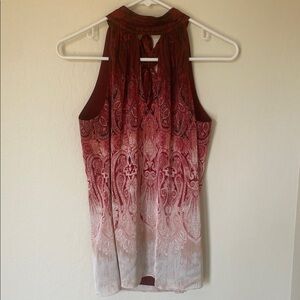White House Black Market Red and White Paisley Tank Top